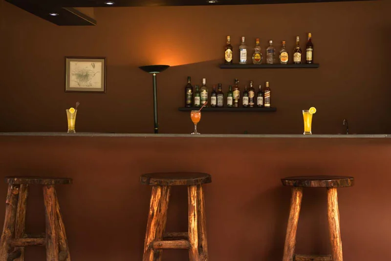 The main bar with hand-carved stools